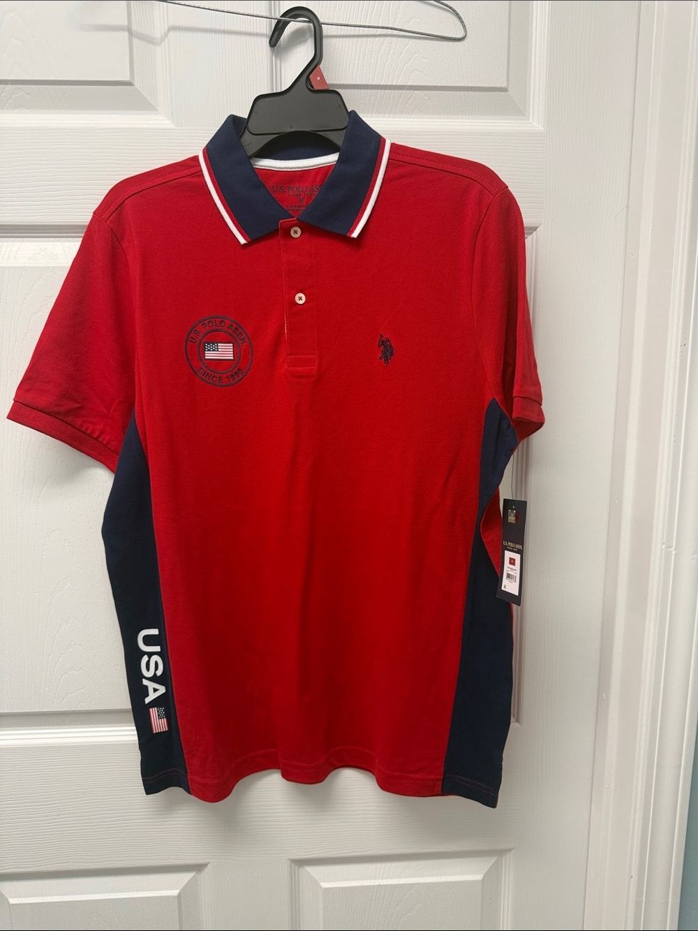 U.S. Polo Assn. Red Polo with Navy Side Panels and Collar